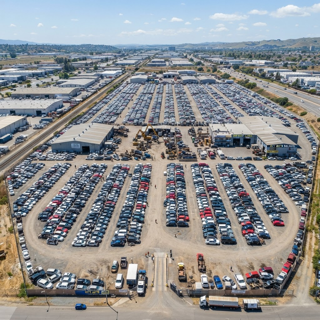 Aerial view of auto salvage yard